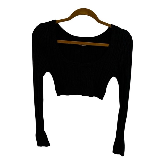 Intimately Free People Ribbed Black Long Sleeve Crop Top - Picture 1 of 5